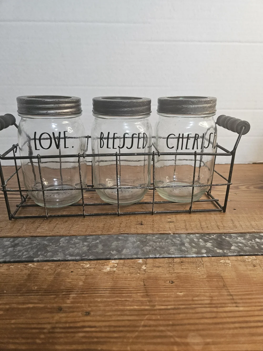 Rae Dunn Set of 3 Glass Jars in Wire Caddy - 